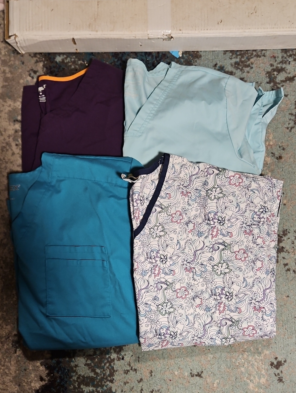 Mixed Scrub Tops Lot - Teal, Light Blue, Purple, Floral